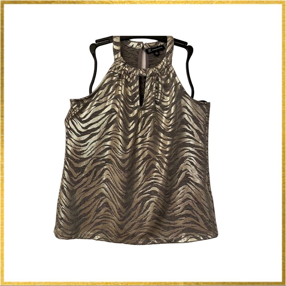 INC Gold Metallic Zebra Print Halter Top Womens Petite Small  Sleeveless
